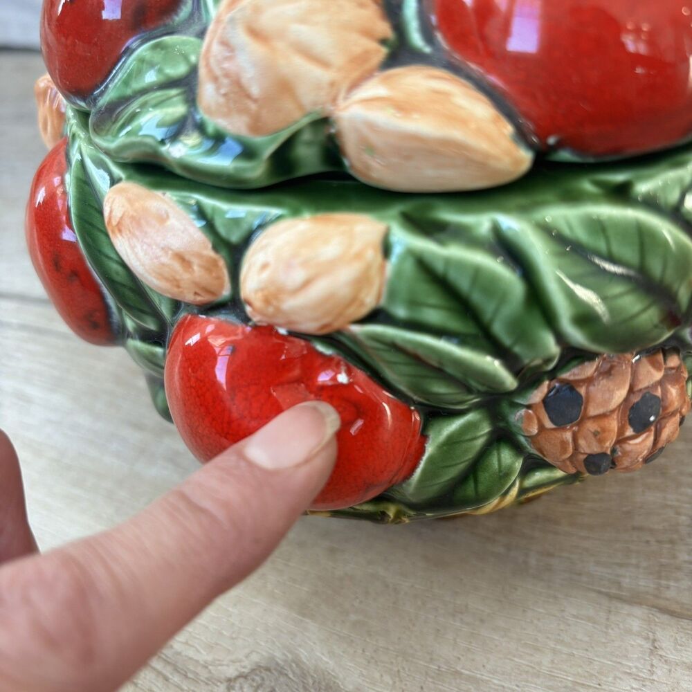 Vintage Inarco Japan Ceramic Fruit Nut Pinecones Leaves Basket Farmhouse Decor - Picture 9 of 11